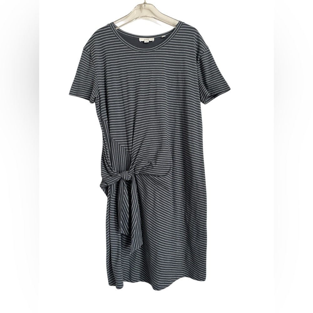 Vince Striped Grey & White Side Tie Mini Cotton Dress